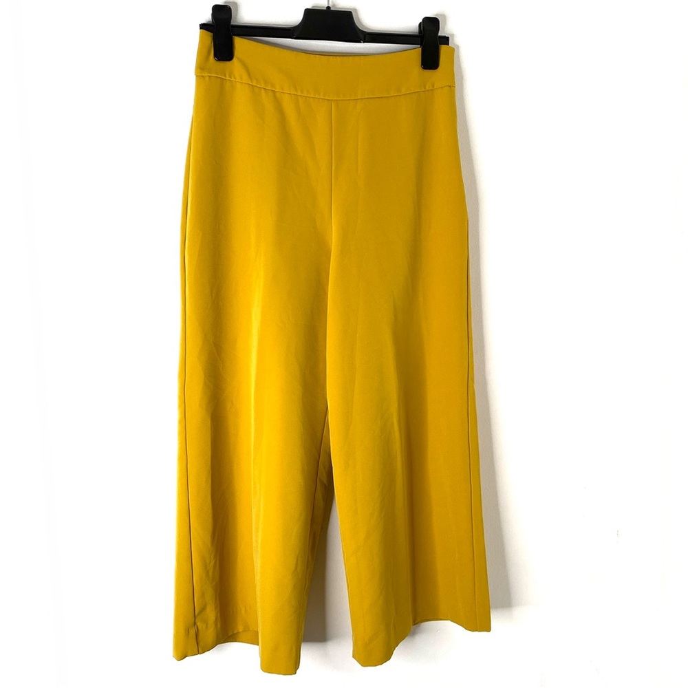 Express Yellow Cropped Wide Leg High Rise Pants Side Zip Tailored Statement